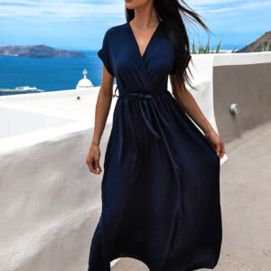 Tmavě modré delší elegantní šaty FEYLING se zavazováním