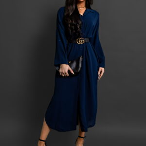 Tmavě modré dlouhé košilové šaty NESSY Velikost: ONESIZE