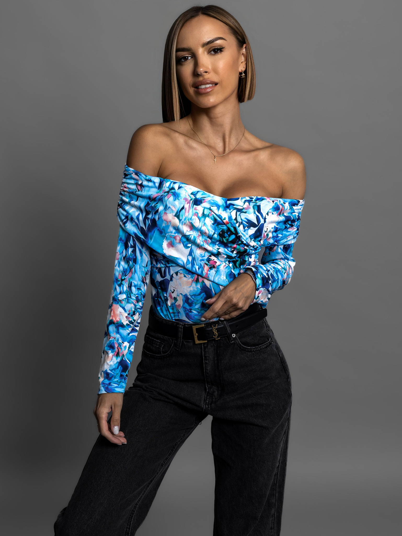 Tmavě modré elastické body LIBAROT se vzory Velikost: ONESIZE - Obrázek 2