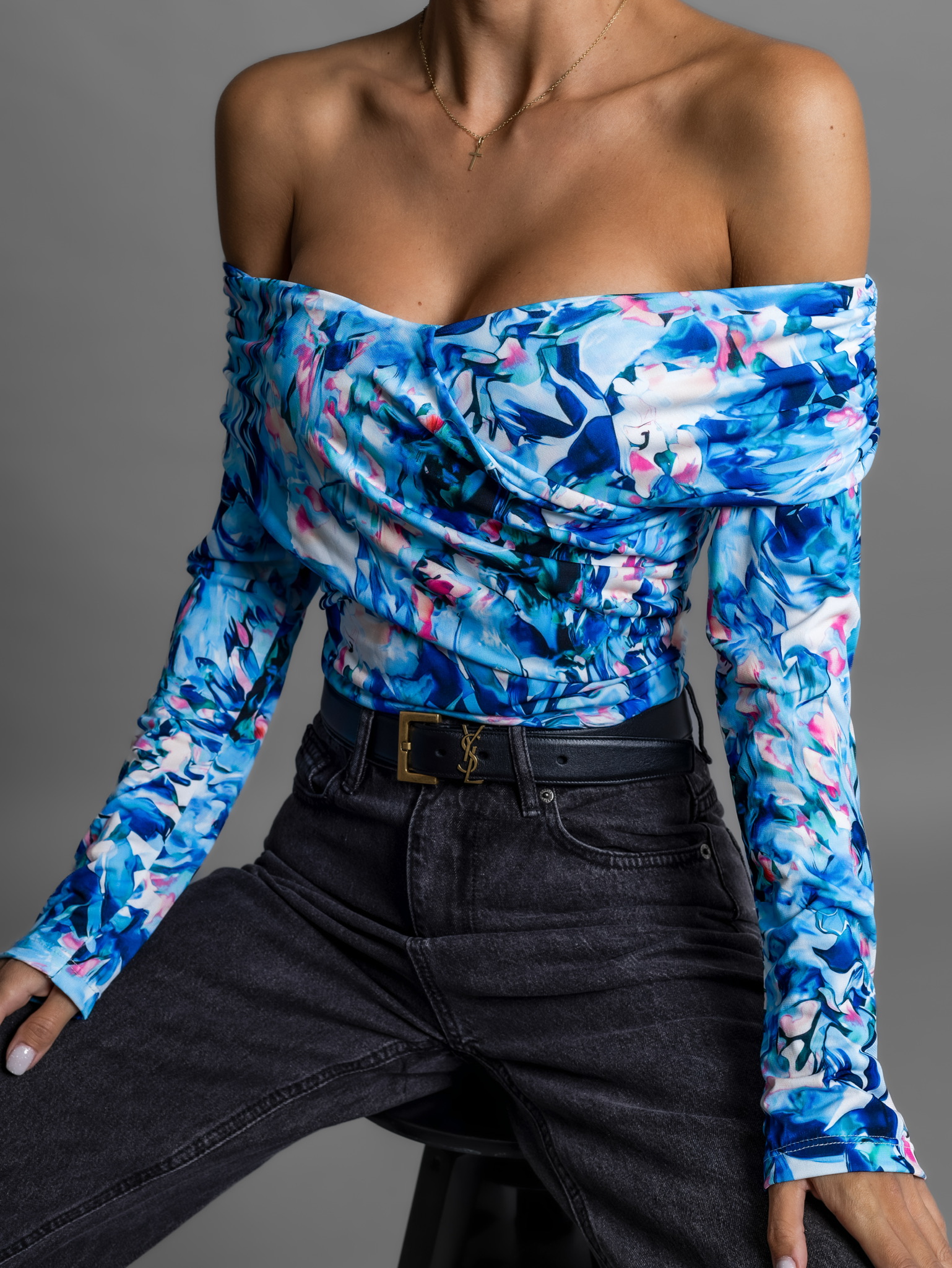 Tmavě modré elastické body LIBAROT se vzory Velikost: ONESIZE