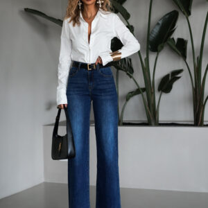 Tmavě modré široké wide leg džíny PYRAMUS Velikost: M