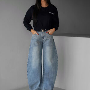 Tmavě modré stylové mom široké džíny ALMINA Velikost: L