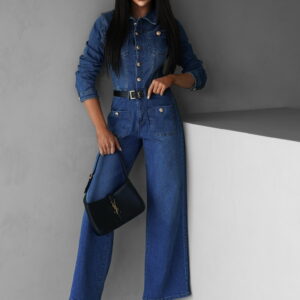 Tmavě modrý džínový dlouhý overal VARNOT s dlouhým rukávem Velikost: L