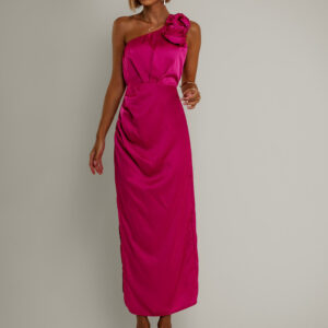 Tmavě růžové asymetrické saténové šaty ROULES Velikost: ONESIZE