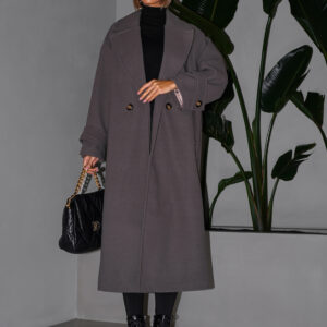 Tmavě šedý dlouhý elegantní kabát GIULIO Velikost: ONESIZE