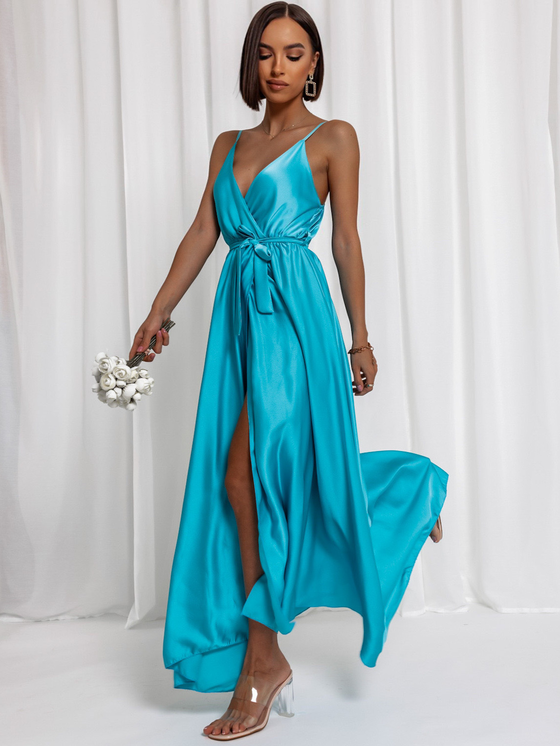 Tmavě tyrkysové elegantní dlouhé šaty FAIRYTALE - Obrázek 2