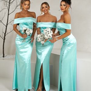 Tyrkysové saténové dlouhé šaty REPAL pro družičky Velikost: ONESIZE