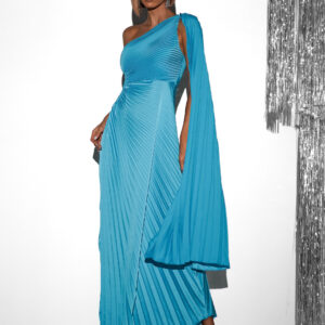 Tyrkysové společenské plisované šaty JERSAY s vlečkou Velikost: ONESIZE