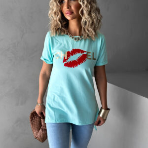 Tyrkysové triko CHANELLO s potiskem Velikost: ONESIZE