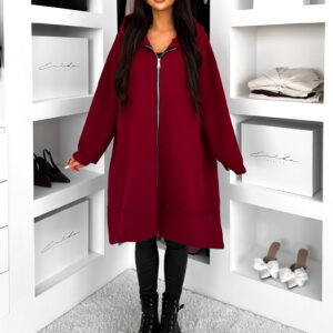 Vínová oversize dlouhá mikina PLUSYT na zip Velikost: ONESIZE