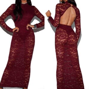 Vínové dlouhé večerní krajkované šaty DUARTY s body Velikost: ONESIZE