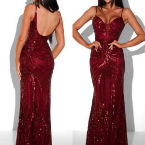 Vínové plesové dlouhé třpytivé šaty LAJSA s výstřihem Velikost: L