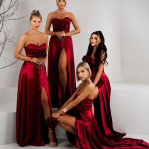 Vínové saténové šaty SYCHAEUS pro družičky bez ramínek Velikost: ONESIZE