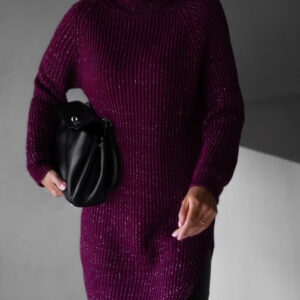 Vínový dlouhý svetr THAUMAS s rolákem Velikost: ONESIZE