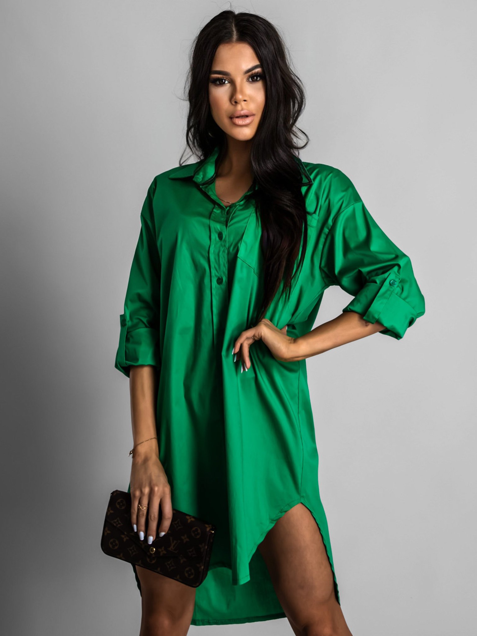 Zelená oversize košile WANT s kapsičkou - Obrázek 2