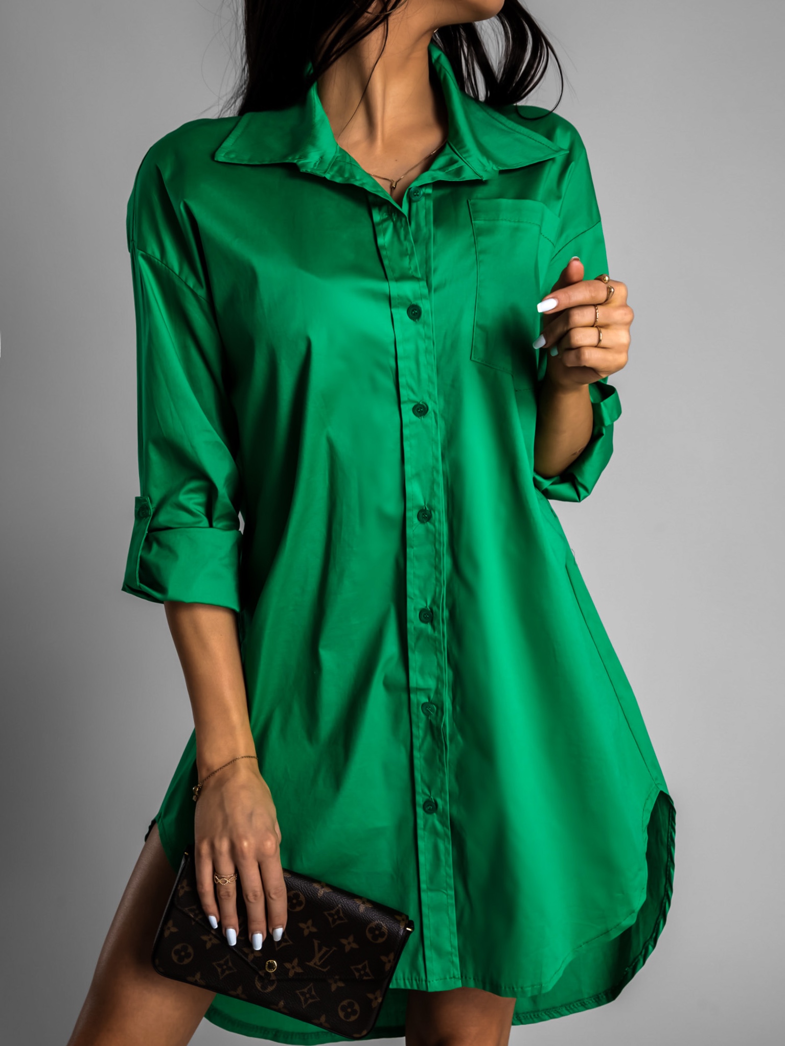 Zelená oversize košile WANT s kapsičkou - Obrázek 3