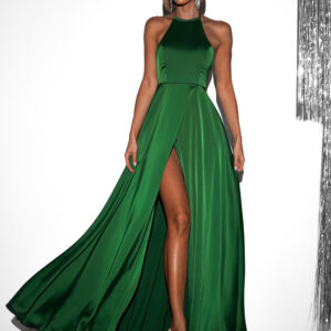 Zelené dlouhé saténové večerní šaty HAMBUR Velikost: ONESIZE
