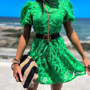 Zelené krajkové šaty PRIAM s volánky Velikost: M/L