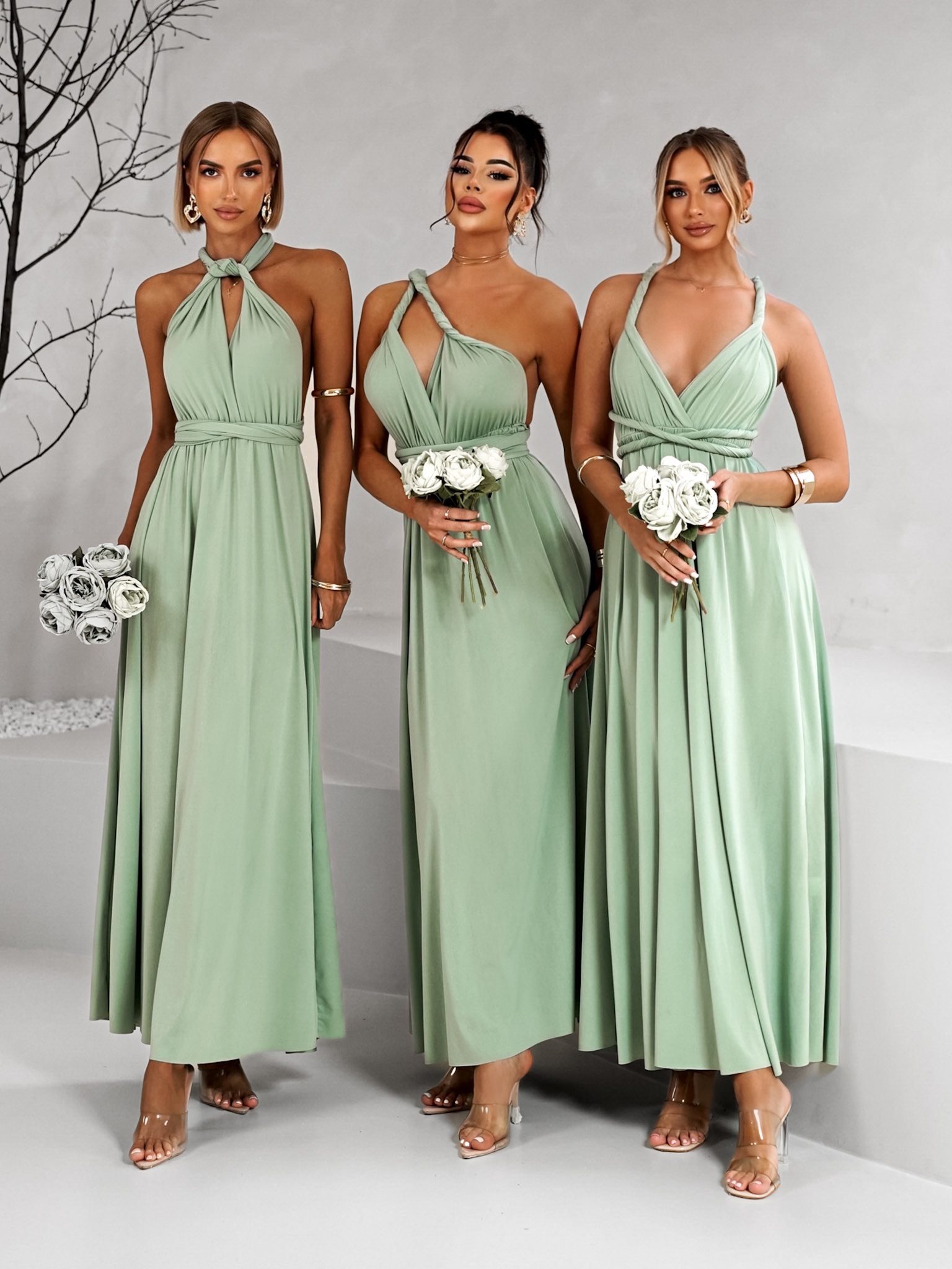 Zelenkavé zavazovací variabilní šaty BEATRICE pro družičky Velikost: ONESIZE - Obrázek 2