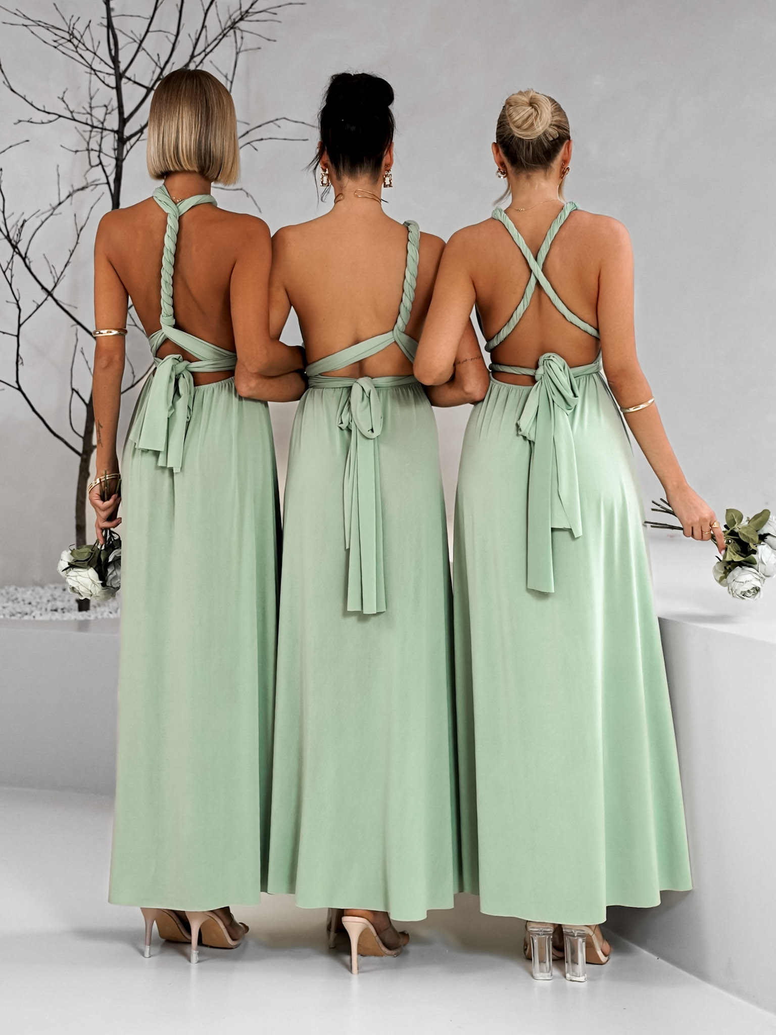 Zelenkavé zavazovací variabilní šaty BEATRICE pro družičky Velikost: ONESIZE - Obrázek 3