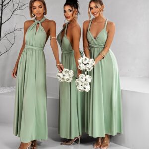 Zelenkavé zavazovací variabilní šaty BEATRICE pro družičky Velikost: ONESIZE