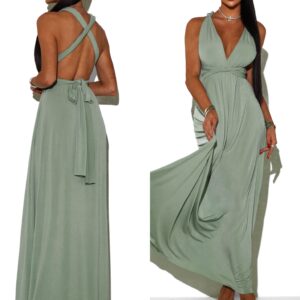 Zelenkavé zavazovací variabilní šaty BEATRICE s vázáním Velikost: ONESIZE