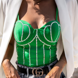 Zelený elegantní crop top MACK s kamínky Velikost: M/L