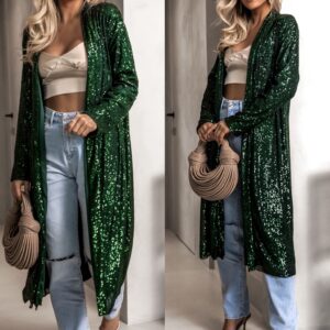 Zelený třpytivý cardigan YURIDIA s flitry Velikost: ONESIZE