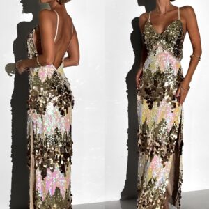 Zlaté dlouhé třpytivé šaty ROUTERY s flitry Velikost: L