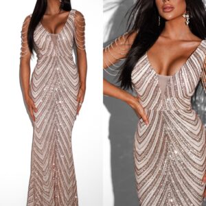 Zlaté elegantní večerní flitrované šaty PEPER Velikost: L