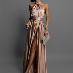 Zlaté lesklé šaty VALERDI s variabilním vázáním a rozparkem Velikost: ONESIZE