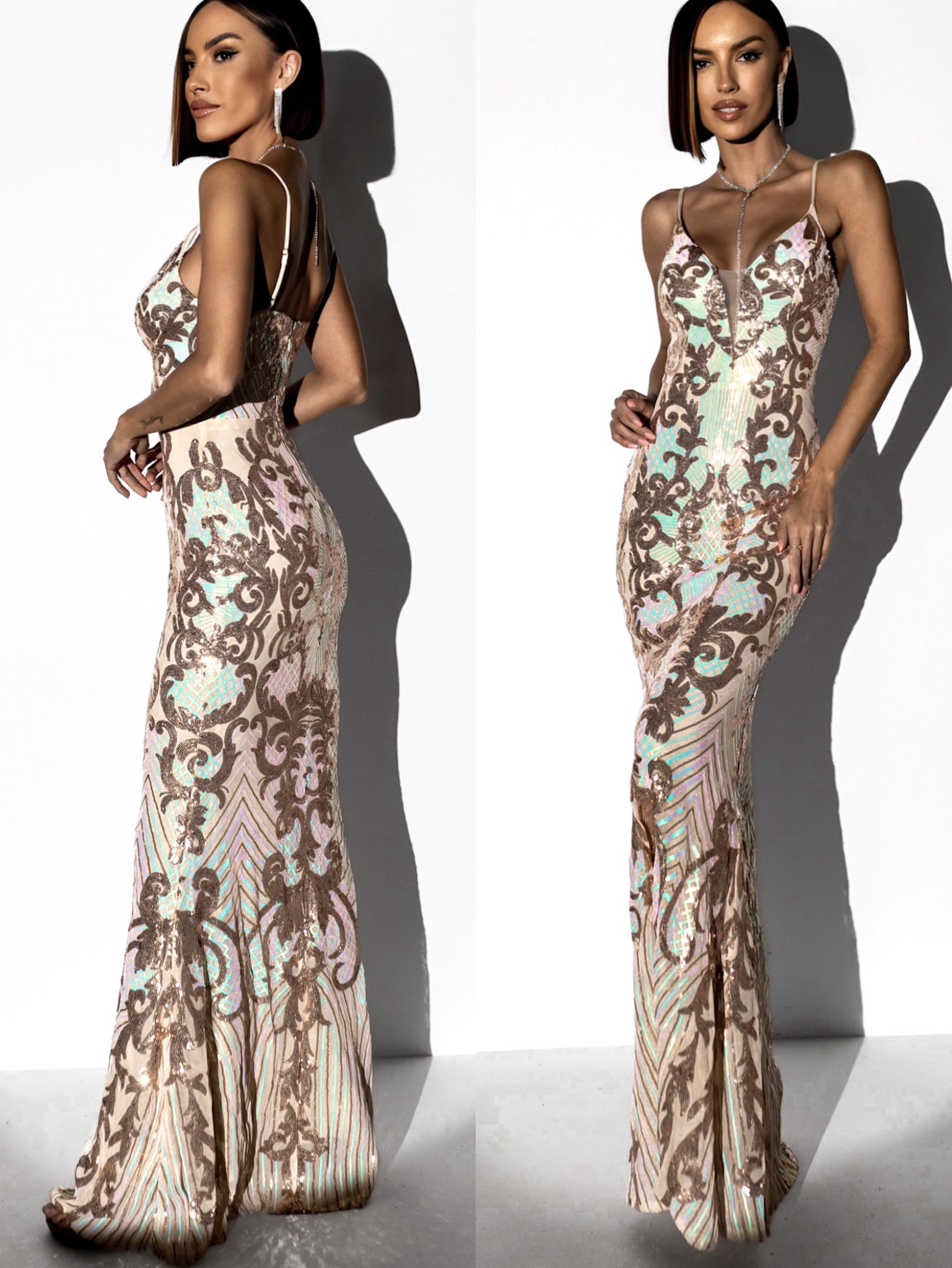 Zlaté plesové šaty LAMIA s flitry Velikost: L