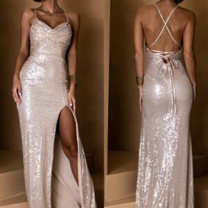 Zlaté plesové šaty LILOVAT na zavazování Velikost: L