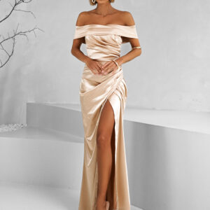 Zlaté saténové dlouhé společenské šaty REPAL Velikost: ONESIZE