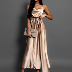 Zlaté saténové elegantní šaty YASMINE s rozparkem Velikost: ONESIZE