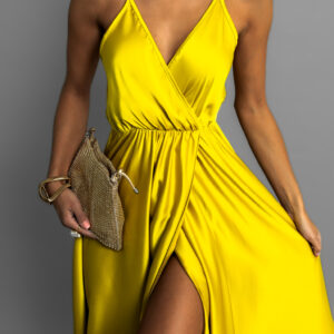 Žluté dlouhé lesklé šaty PERFECTLY