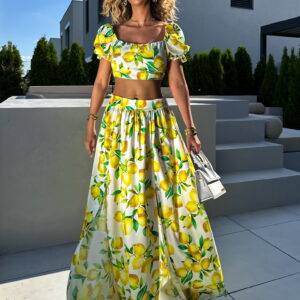 Žlutý komplet se sukní a topem TOMILA s citróny Velikost: ONESIZE