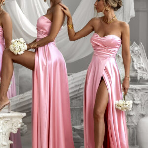 Baby růžové saténové šaty SYCHAEUS pro družičky bez ramínek Velikost: ONESIZE