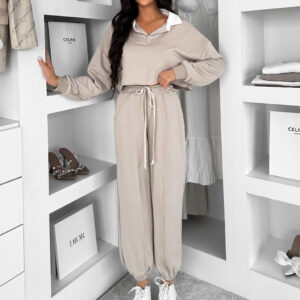 Béžová bavlněná tepláková souprava DURIEN Velikost: ONESIZE