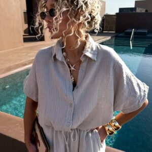 Béžová mušelínová košile LOUSKA s krátkým rukávem Velikost: ONESIZE