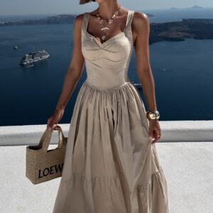 Béžové bavlněné dlouhé letní šaty FLOTTY Velikost: ONESIZE