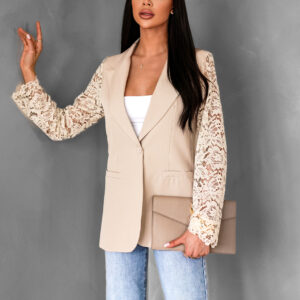 Béžové elegantní sako APRILA s krajkovými rukávy Velikost: L