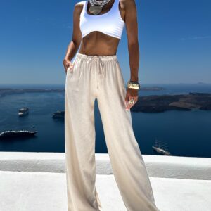 Béžové letní lněné kalhoty CORNNET Velikost: ONESIZE