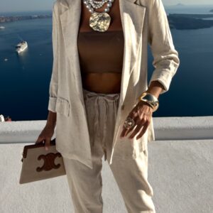 Béžové lněné elegantní sako AUGEST Velikost: S