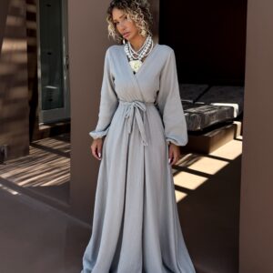 Béžové mušelínové dlouhé šaty VERIENA s výstřihem Velikost: ONESIZE