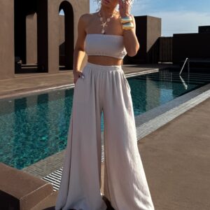 Béžové mušelínové extra široké kalhoty JAKAS Velikost: Prodloužená délka