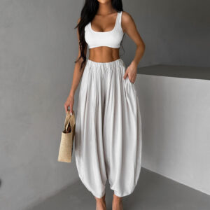 Béžové široké harémky vzdušné kalhoty MYRAEL Velikost: ONESIZE