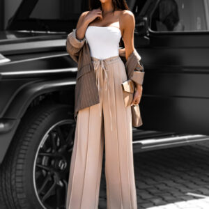 Béžové široké stylové kalhoty GLIFFON Velikost: L