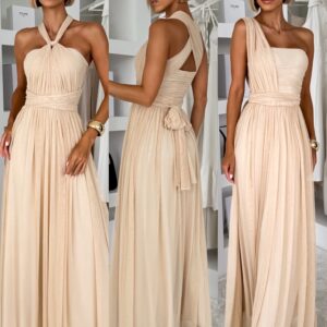 Béžové společenské tylové variabilní šaty OBSIYA s vlečkou Velikost: ONESIZE