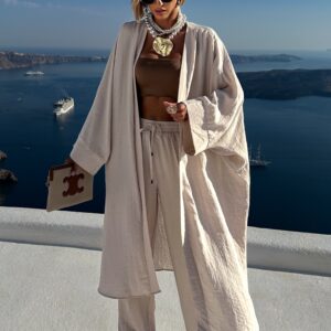 Béžový elegantní kalhotový oversize komplet GENARIA Velikost: M